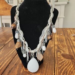 Elegant White and Brown Pendant Necklace